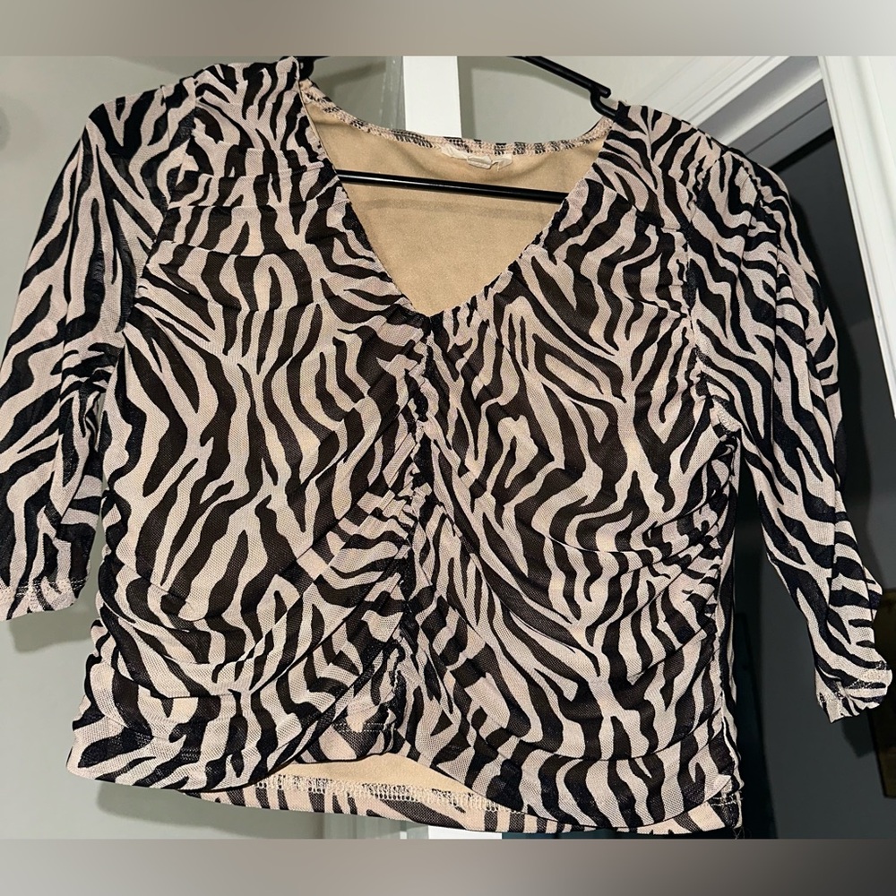 Zebra Print V-Neck Women's Top